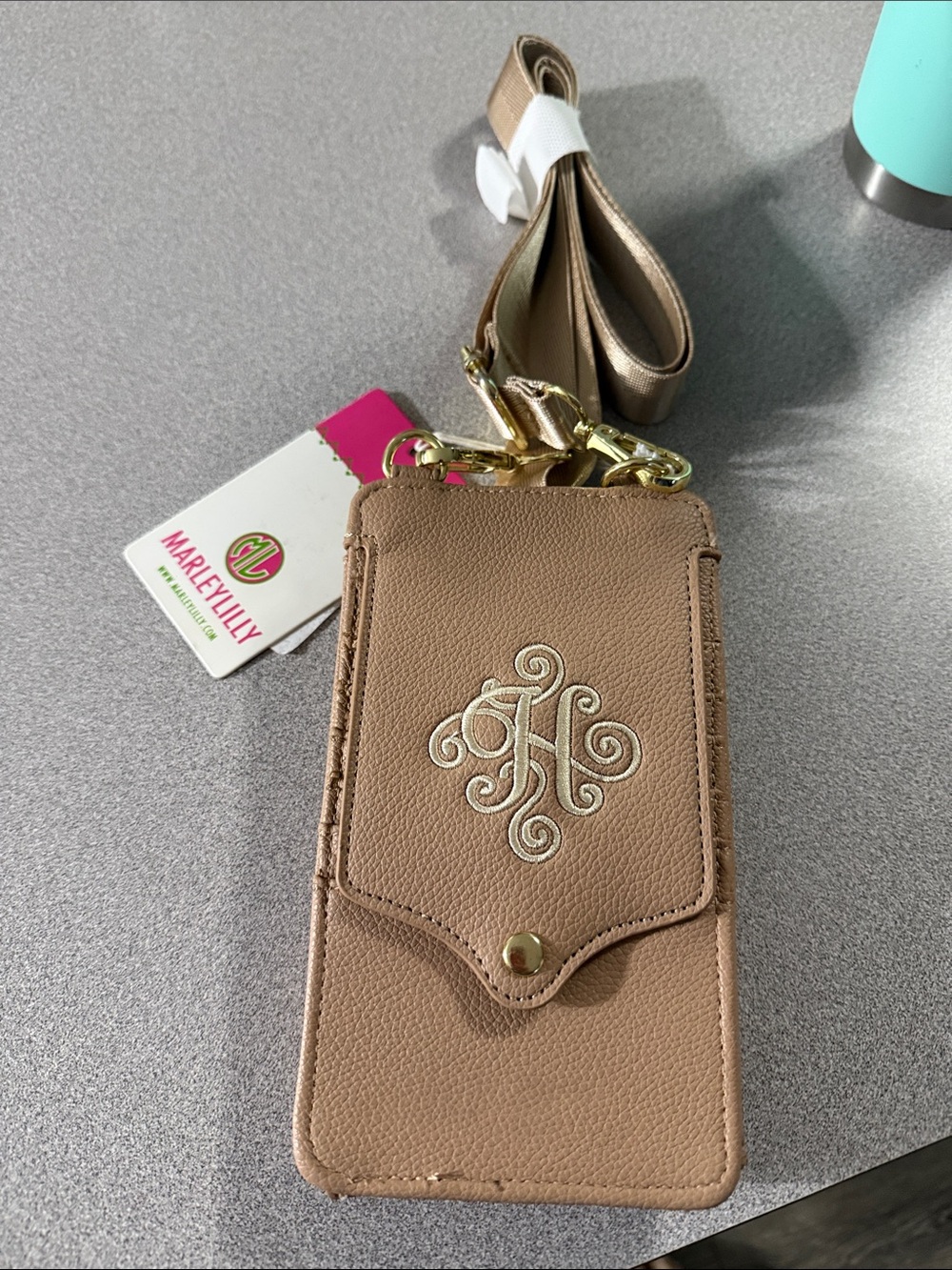 Marley Lilly Tan Crossbody Phone Pouch with Monogram Accent